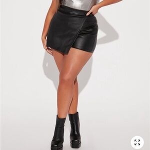 Fashion Nova Black Faux Leather Mini Skort
